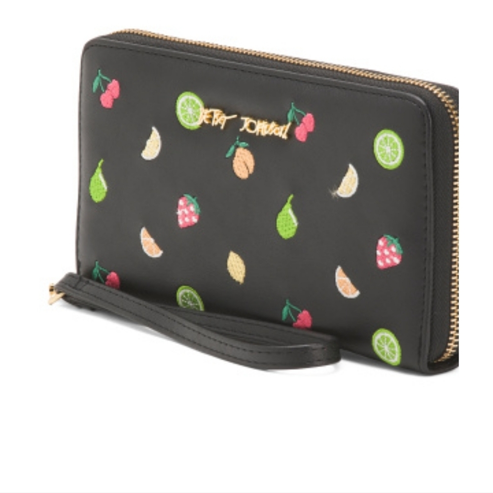 NEW NWT Betsey Johnson Black Wristlet with Fruit Embroidery - Picture 4 of 4
